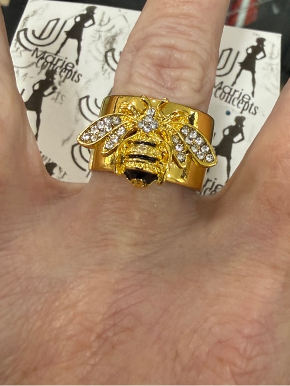 Gold Bee Crystal Statement Ring - Picture 2 of 3
